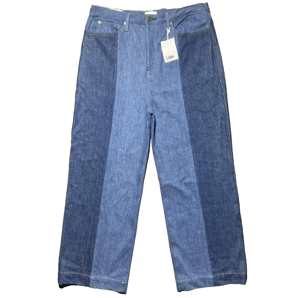 NWT Frame Atelier Pixie Pieced Patchwork Wide Leg Denim Jeans 34 High Rise 37x31